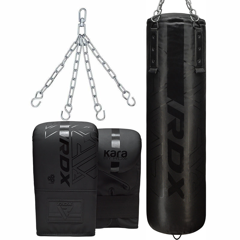 RDX Black/Golden 6ft Training Punch Bag with Mitts Set