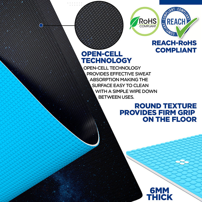 RDX D7 4-in-1 Iris 6mm PVC Yoga Mat Blue Dot Set