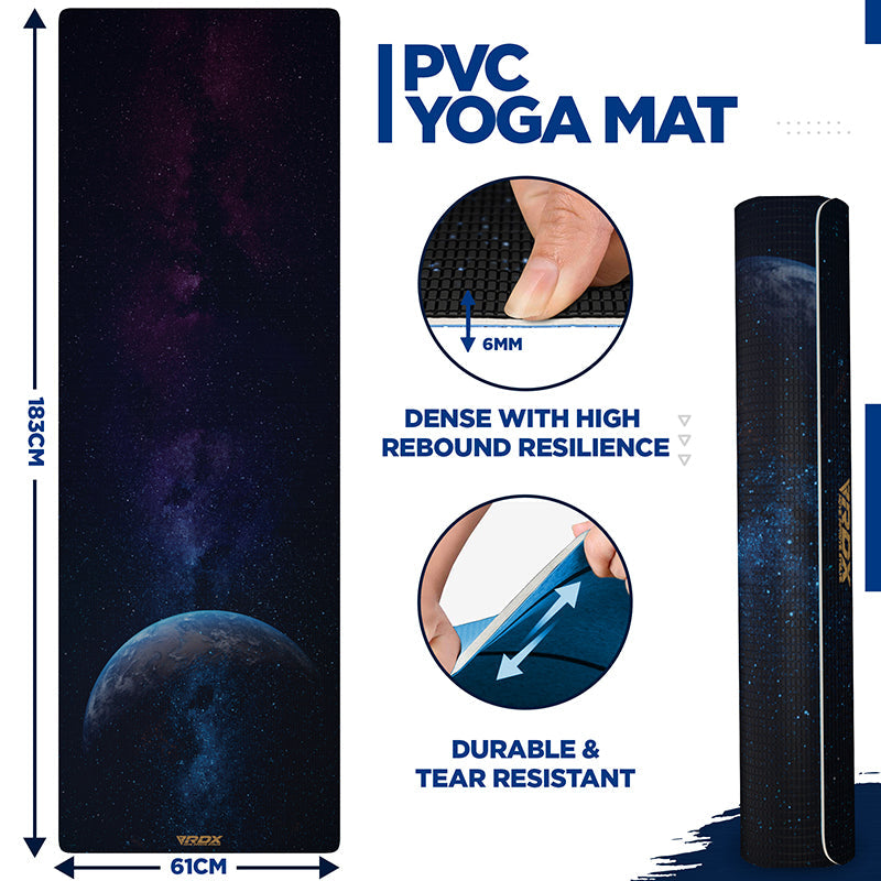 RDX D7 4-in-1 Iris 6mm PVC Yoga Mat Blue Dot Set