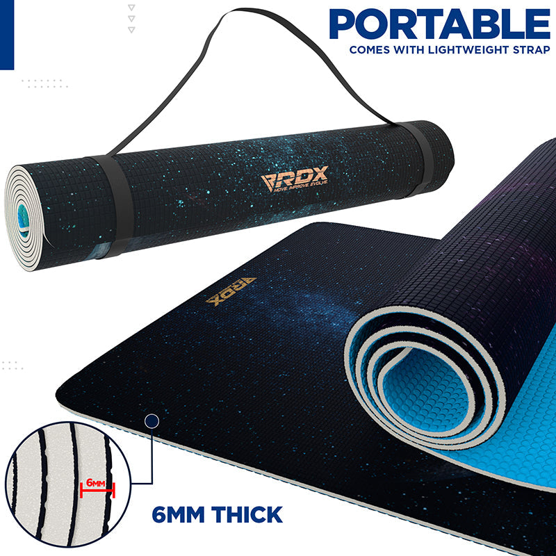 RDX D7 4-in-1 Iris 6mm PVC Yoga Mat Blue Dot Set