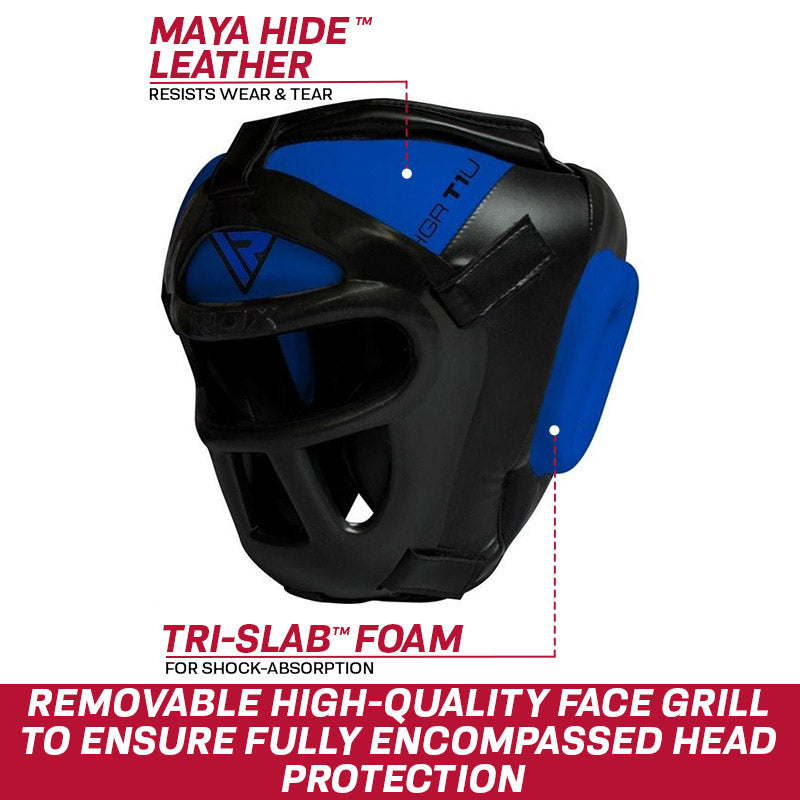 RDX T1 Head Guard With Removable Face Cage#color_blue