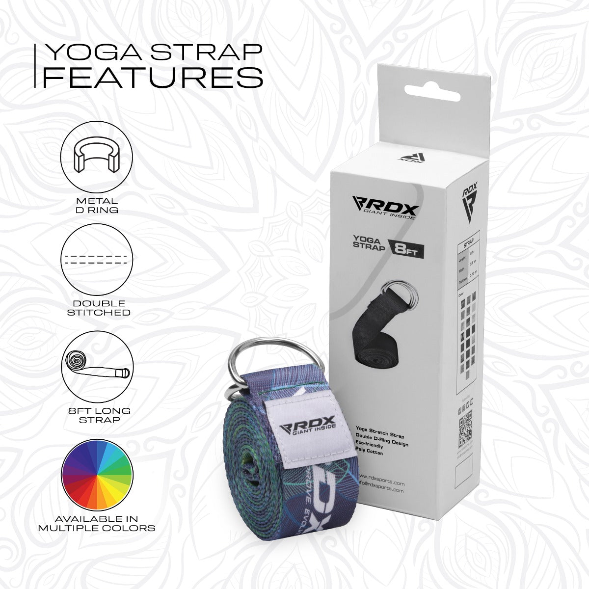 RDX F10 Sangle De Yoga AntidÃ©rapante En Coton Avec Boucle En D En Acier Inoxydable