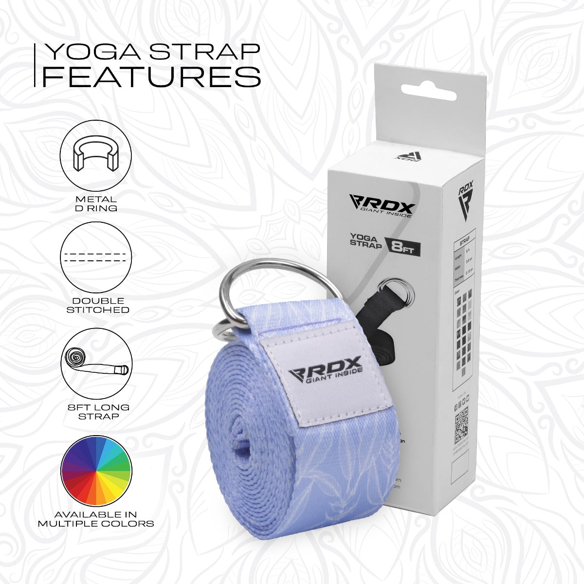 RDX F17 Sangle De Yoga Antidérapante En Coton Avec Boucle En D En Acier Inoxydable