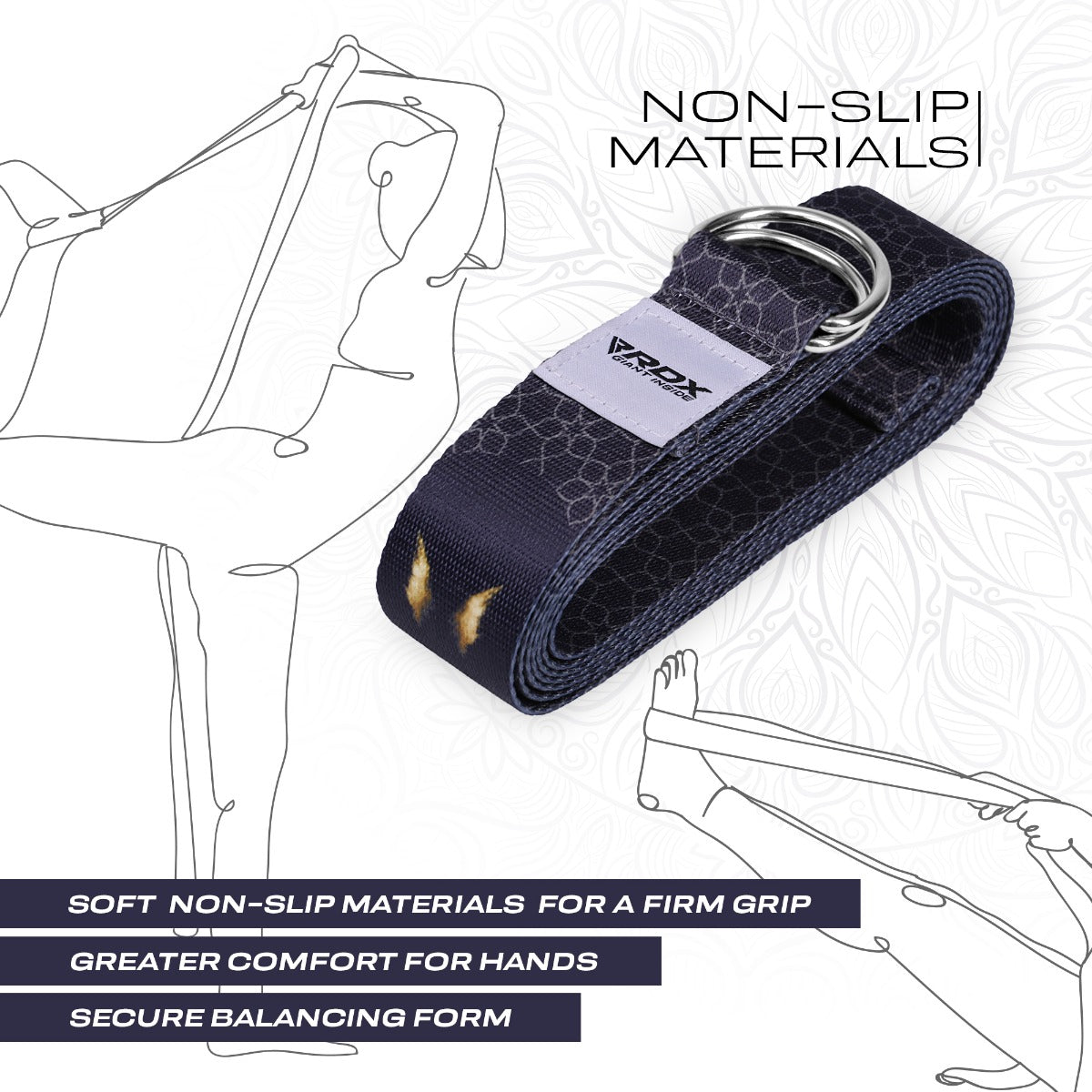 RDX F8 Sangle De Yoga Antidérapante En Coton Avec Boucle En D En Acier Inoxydable
