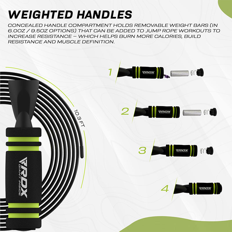 RDX X2 Adjustable 10.3ft Non-Slip Memory Foam Soft Handles jump Rope#color_green