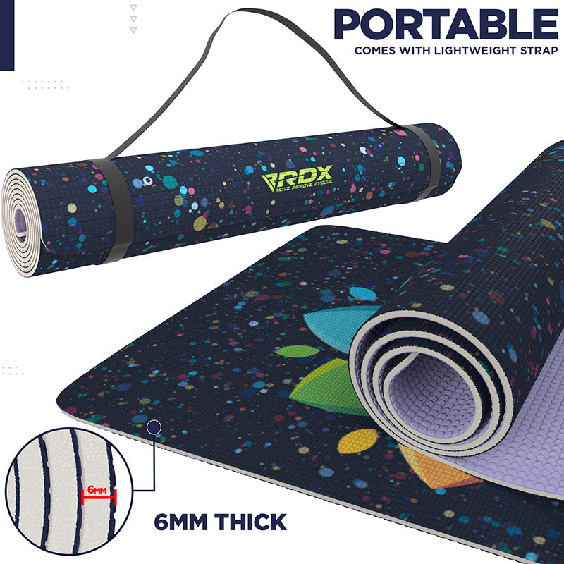 RDX D1 4-in-1 Iris 6mm PVC Yoga Mat Midnight Lotus Set