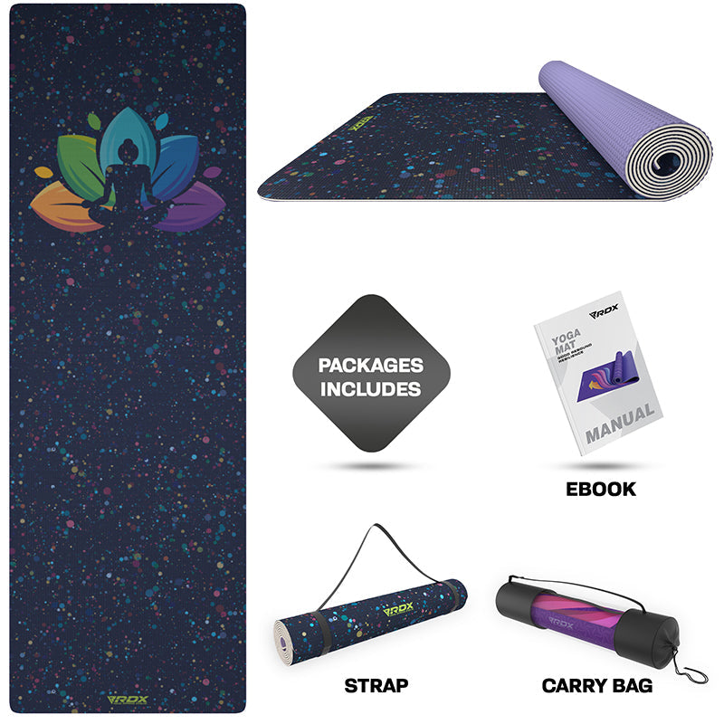 RDX D1 4-in-1 Iris 6mm PVC Yoga Mat Midnight Lotus Set