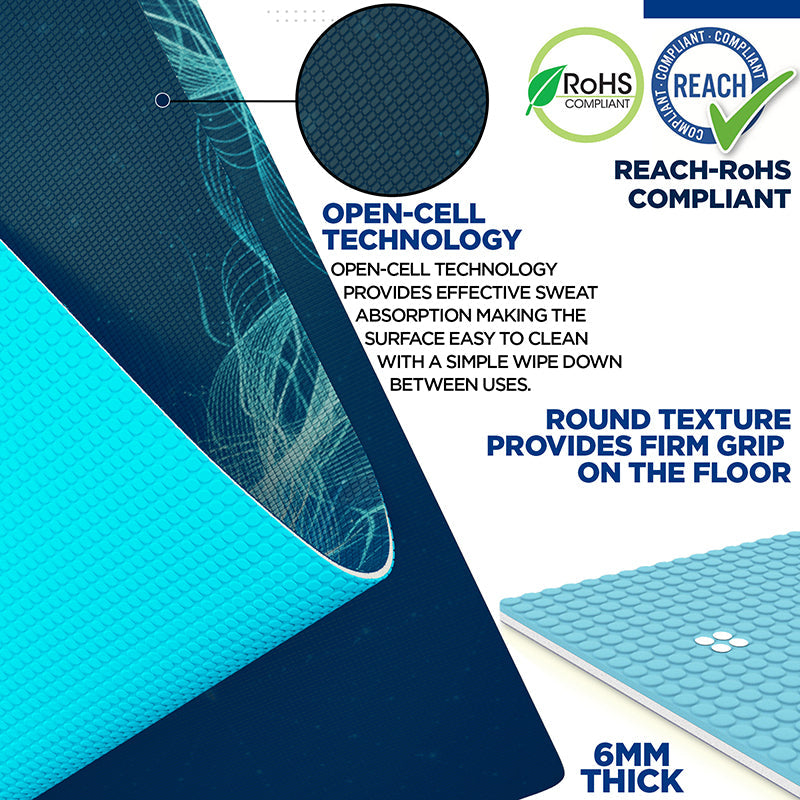 RDX D10 4-in-1 Iris 6mm PVC Yoga Mat Angelic Blue Set