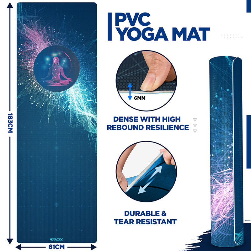 RDX D10 4-in-1 Iris 6mm PVC Yoga Mat Angelic Blue Set