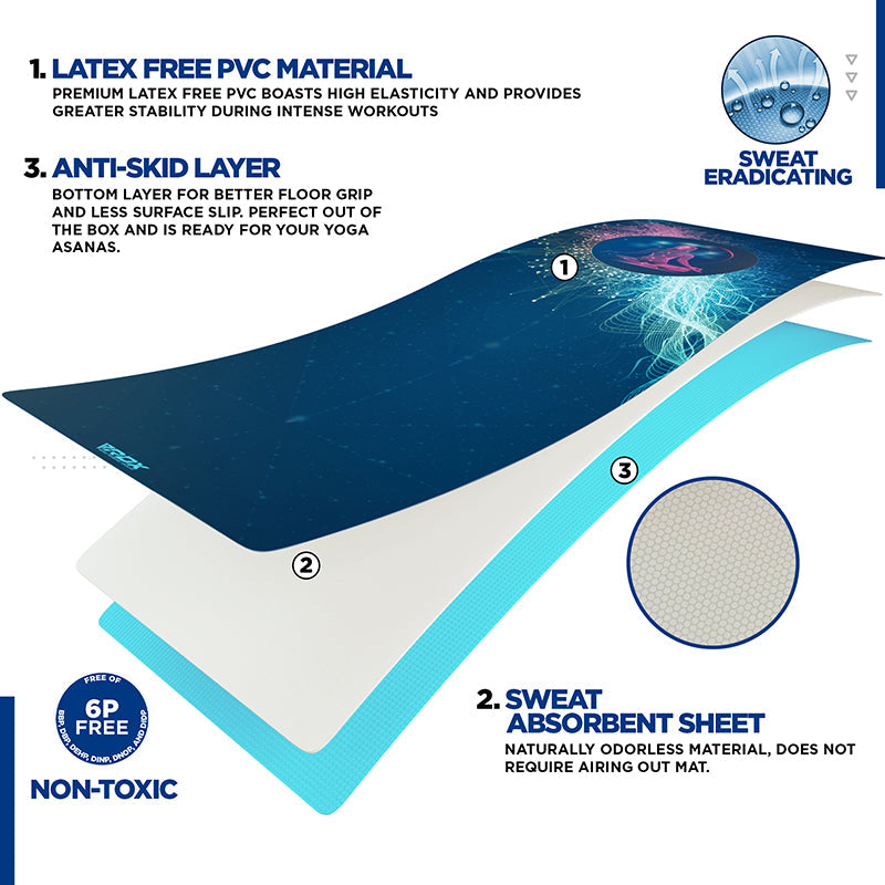 RDX D10 4-in-1 Iris 6mm PVC Yoga Mat Angelic Blue Set