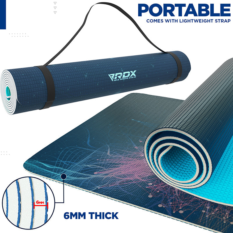 RDX D10 4-in-1 Iris 6mm PVC Yoga Mat Angelic Blue Set