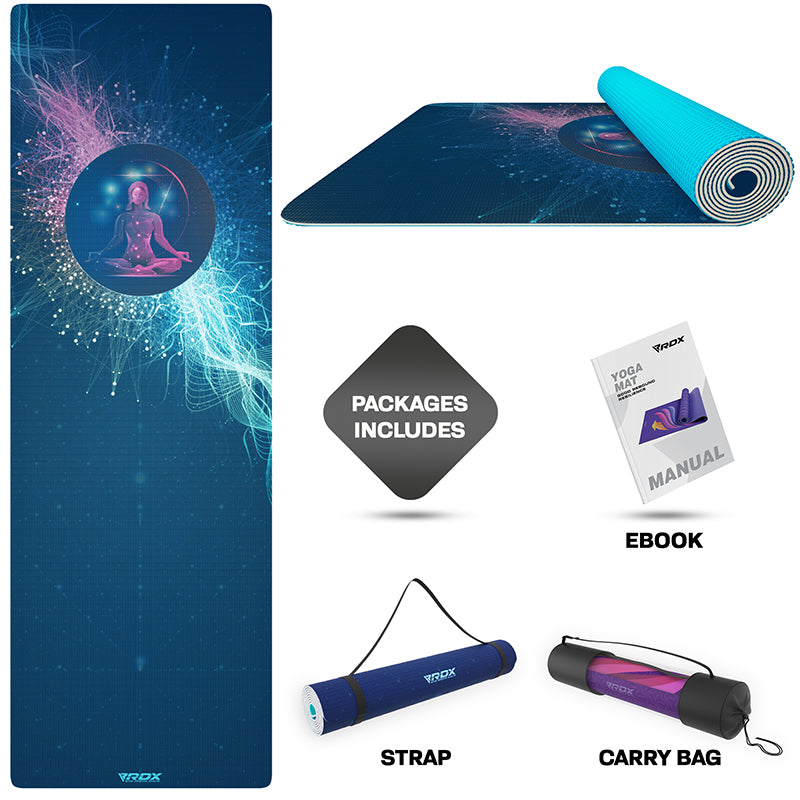 RDX D10 4-in-1 Iris 6mm PVC Yoga Mat Angelic Blue Set