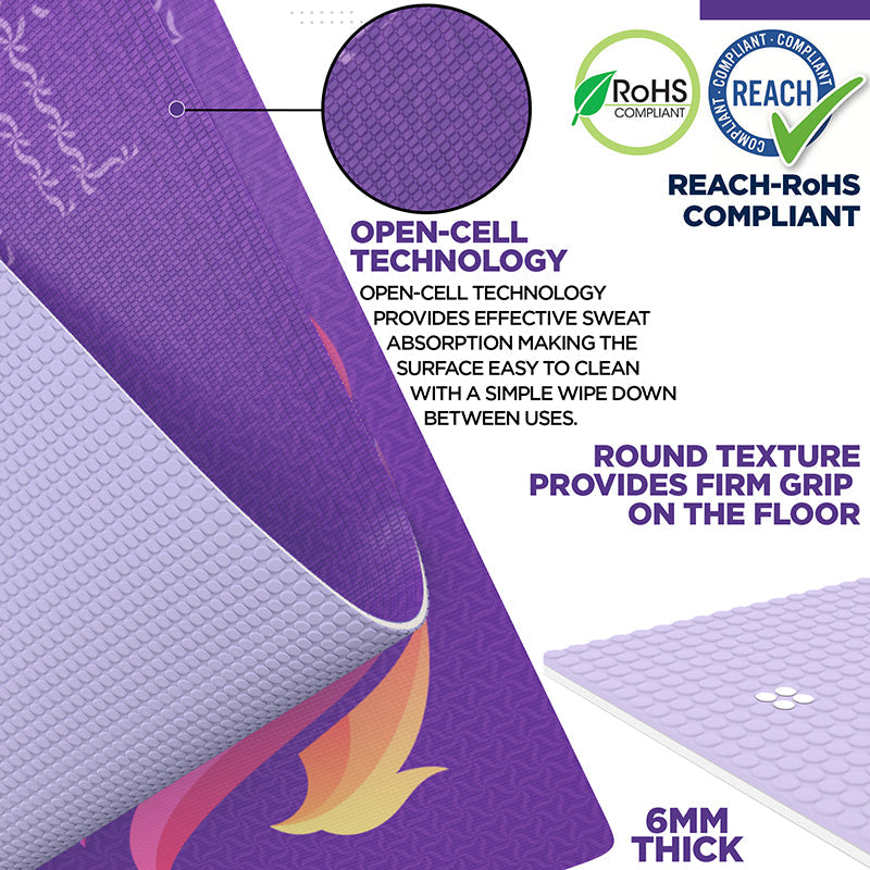 RDX D2 4-in-1 Iris 6mm PVC Yoga Mat Orchid Phoenix Set