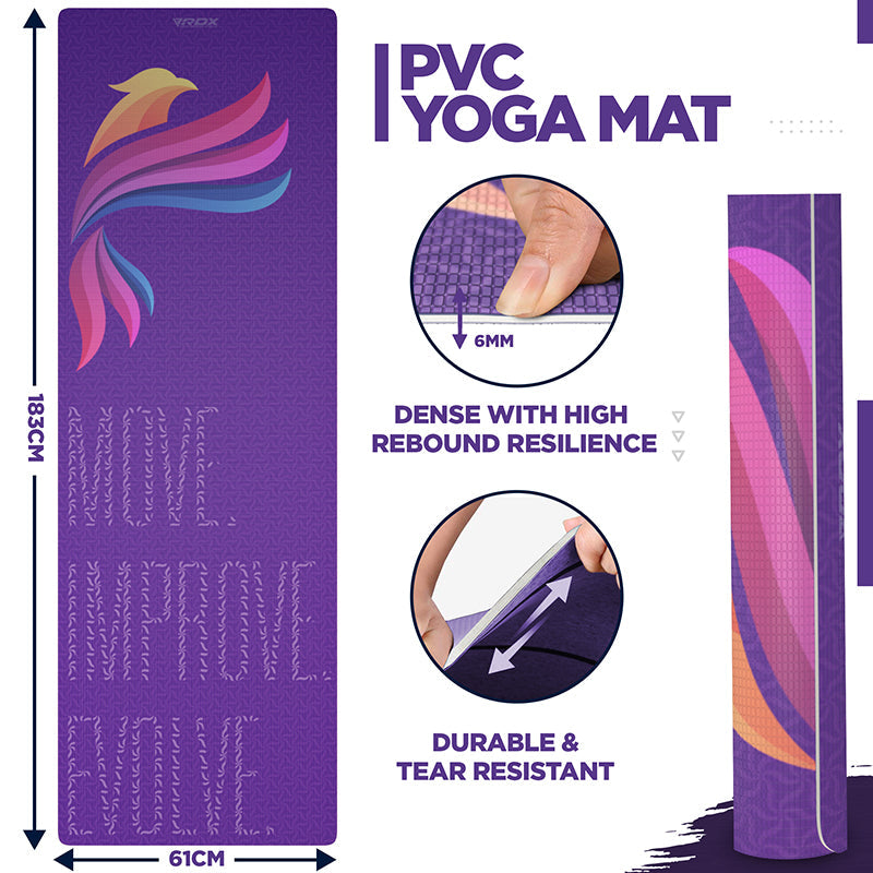 RDX D2 4-in-1 Iris 6mm PVC Yoga Mat Orchid Phoenix Set