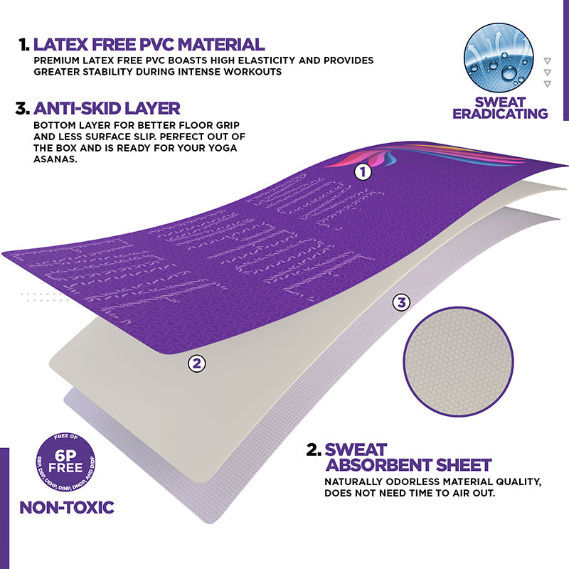 RDX D2 4-in-1 Iris 6mm PVC Yoga Mat Orchid Phoenix Set