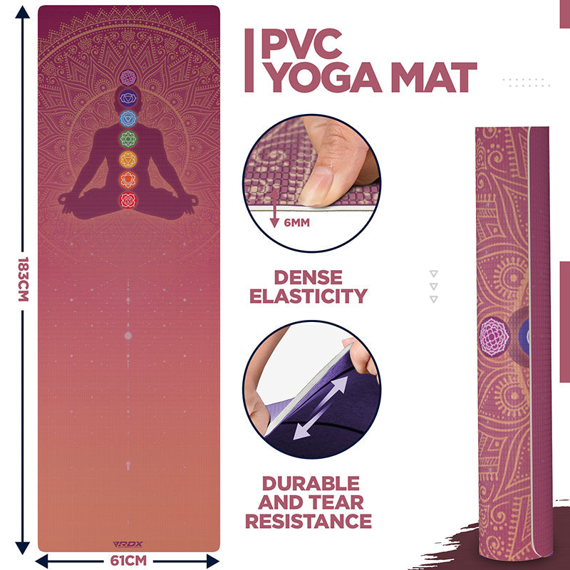 RDX D3 4-in-1 Iris 6mm PVC Yoga Mat Pink Sundial Set