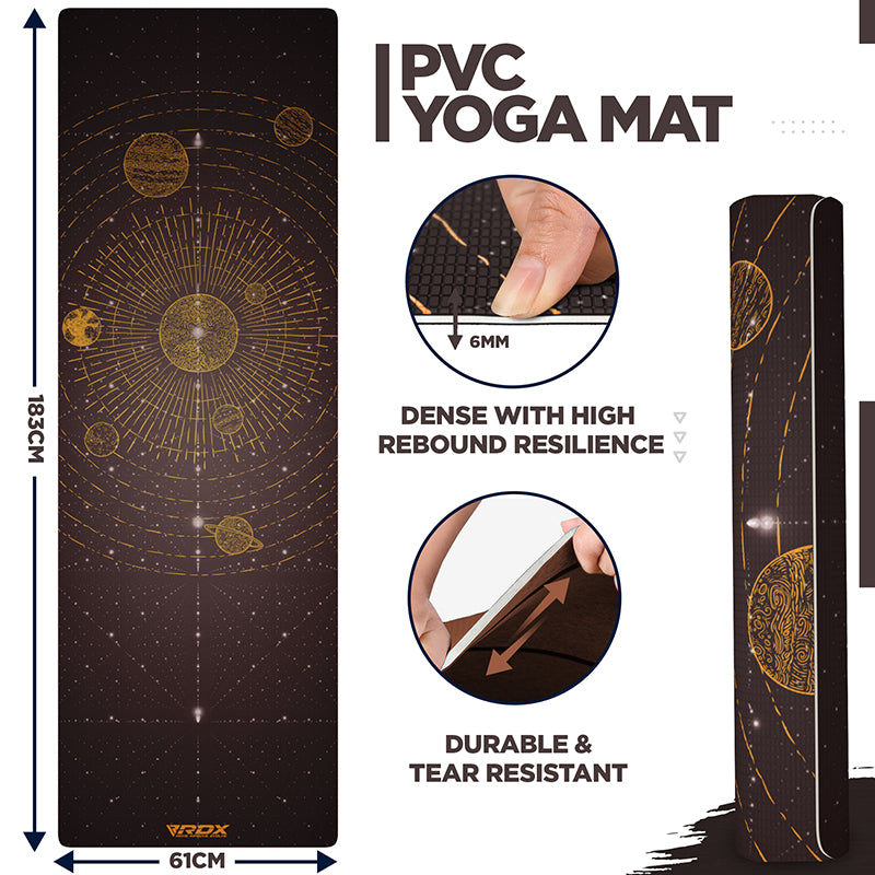 RDX D6 4-in-1 Iris 6mm PVC Yoga Mat Solar Brown Set