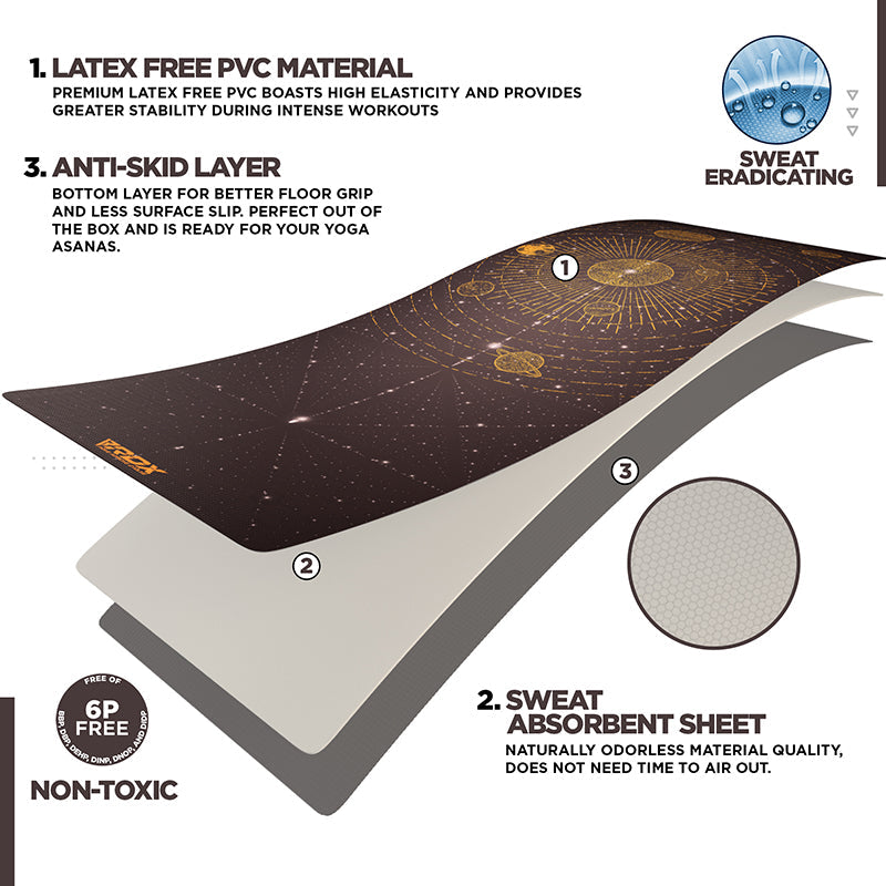 RDX D6 4-in-1 Iris 6mm PVC Yoga Mat Solar Brown Set