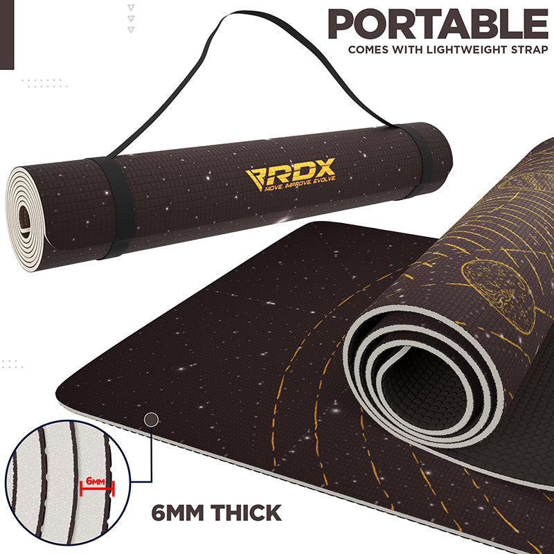 RDX D6 4-in-1 Iris 6mm PVC Yoga Mat Solar Brown Set