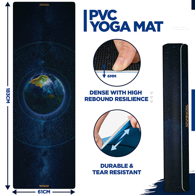 RDX D9 4-in-1 Iris 6mm PVC Yoga Mat Space Medallion Set